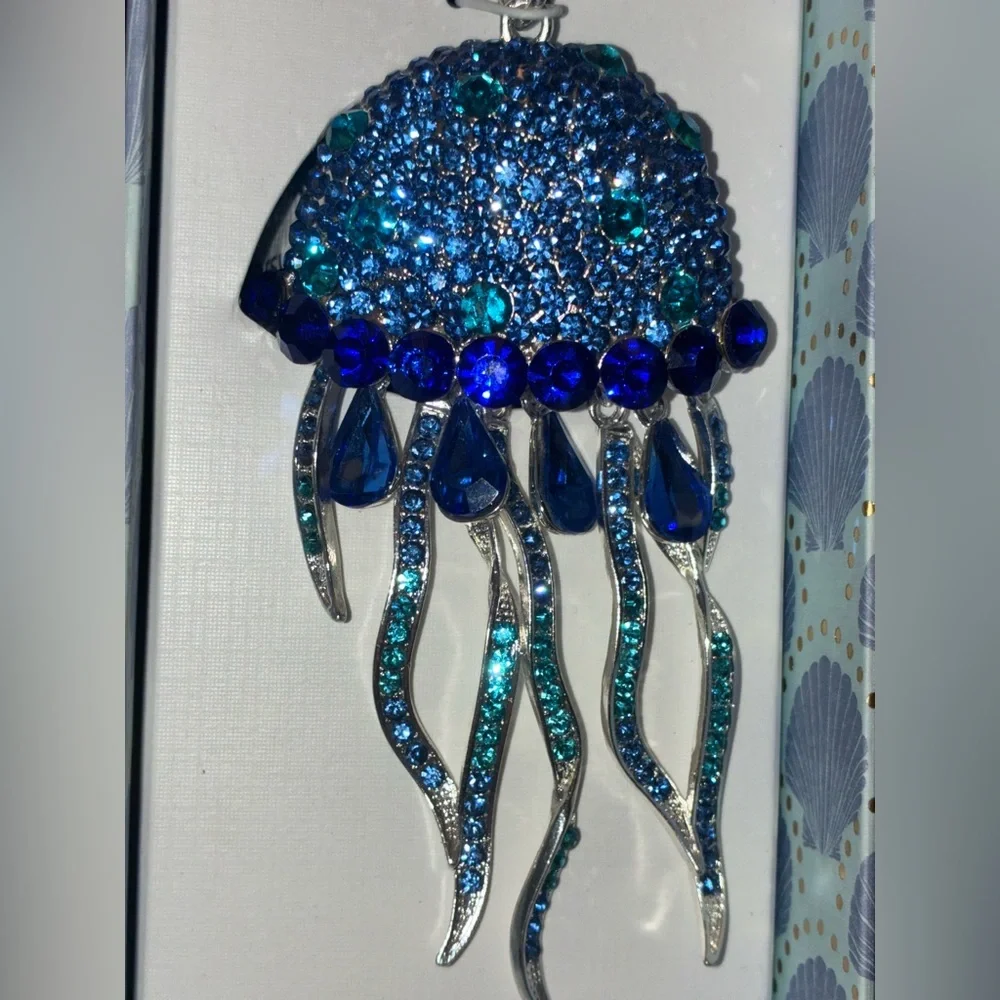 PIPER K Blue Ombré Crystal-Studded Jellyfish or Squid Bag Charm Keychain NEW NWT
